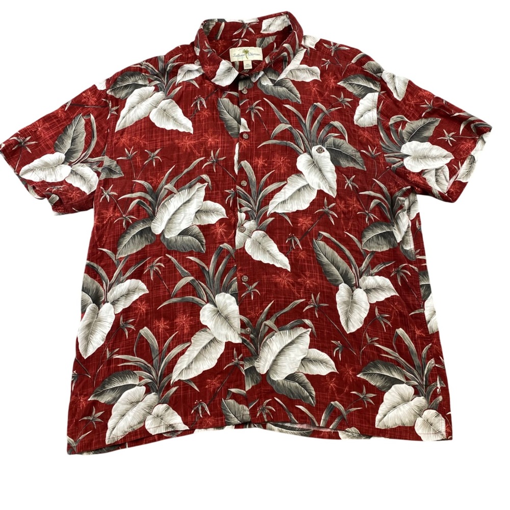 Island Shores Mens XXL Hawaiian Shirt Red Tropical Floral Rayon Aloha Camp